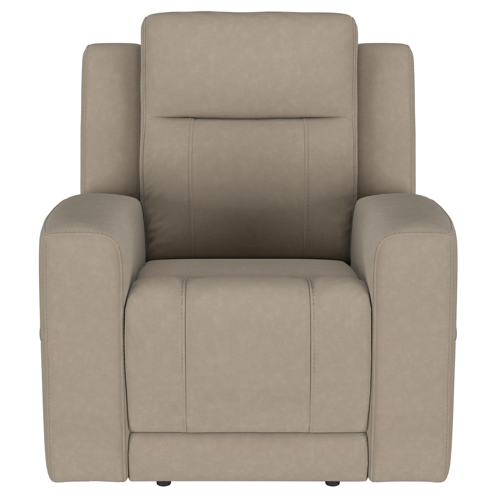 Slater - 3 Piece Upholstered Reclining Sofa Set And Built In Storage - Taupe