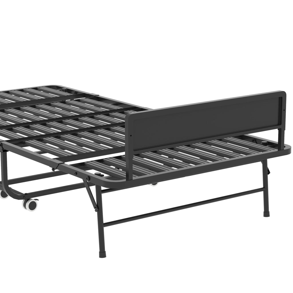 Twin Adjustable Headboard Folding Bed With Memory Foam Mattress, Heavy-Duty Frame Cot For Tall People, Portable Guest On Wheels - Black