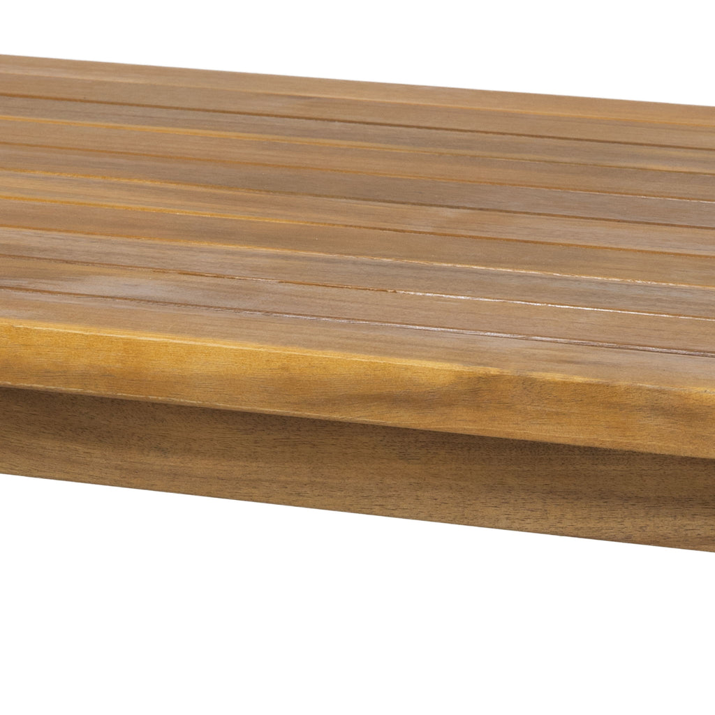 Outdoor Coffee Table With Slat Top Design And Sled Base - Teak