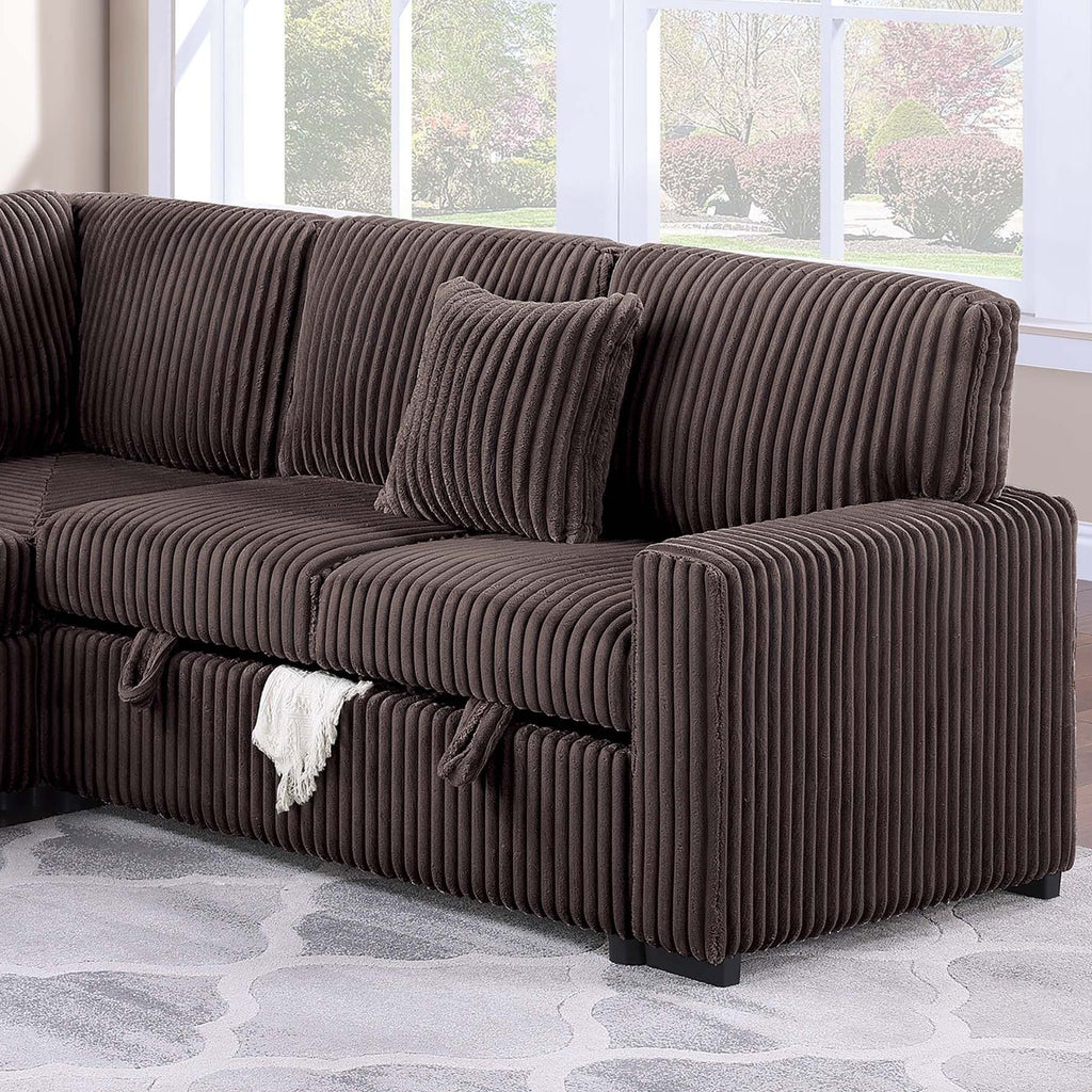 Convertible Sectional Upholstered Sleeper Sofa With Storage Chaise