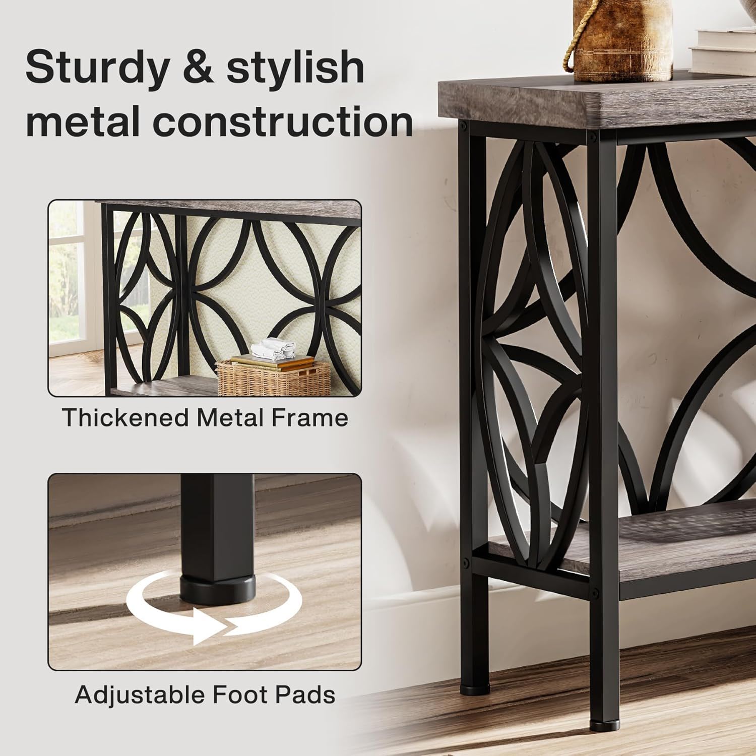 Extra Long Console Table With Open Storage Shelves