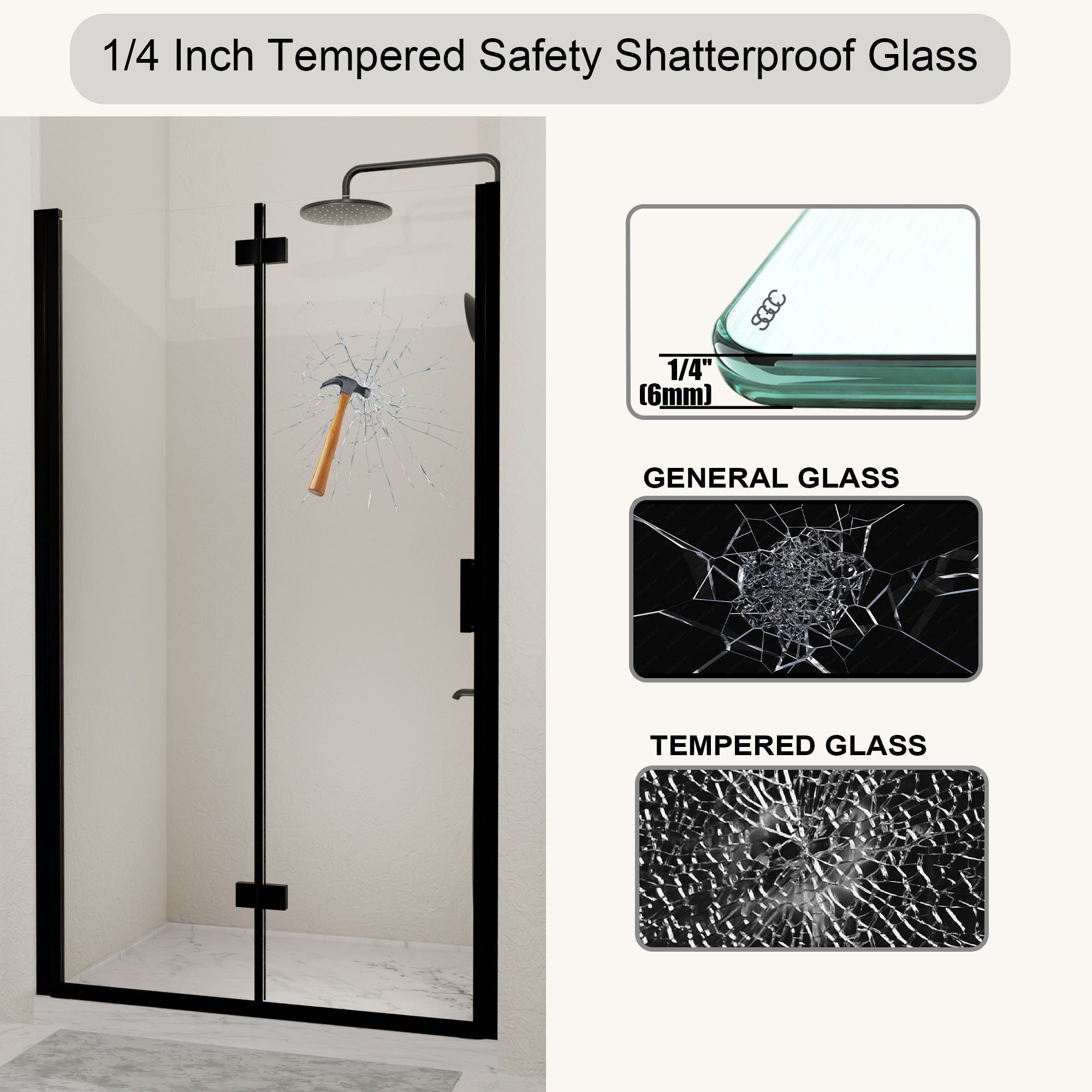 Semi Frameless Bifold Pivot Shower Door, Reversible Installation