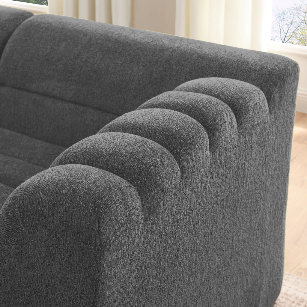 Upholstered L-Shaped Modular Sectional Sofa With Chaise, Wave-Shaped Armrest