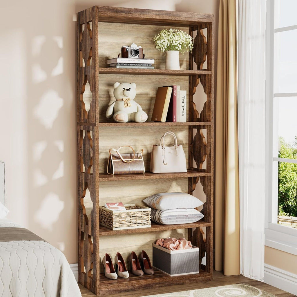 Rhombus Open Bookcase, 6 Tier Storage Shelves For Apartment - Brown