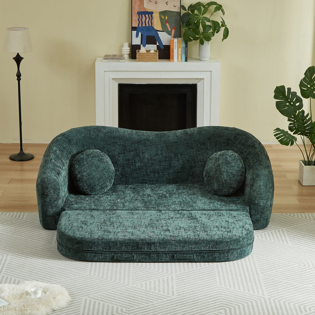 Curved Convertible Sofa, 2 In 1 Frameless Folding Sofa Bed With Pull Out Base And Deep Seat
