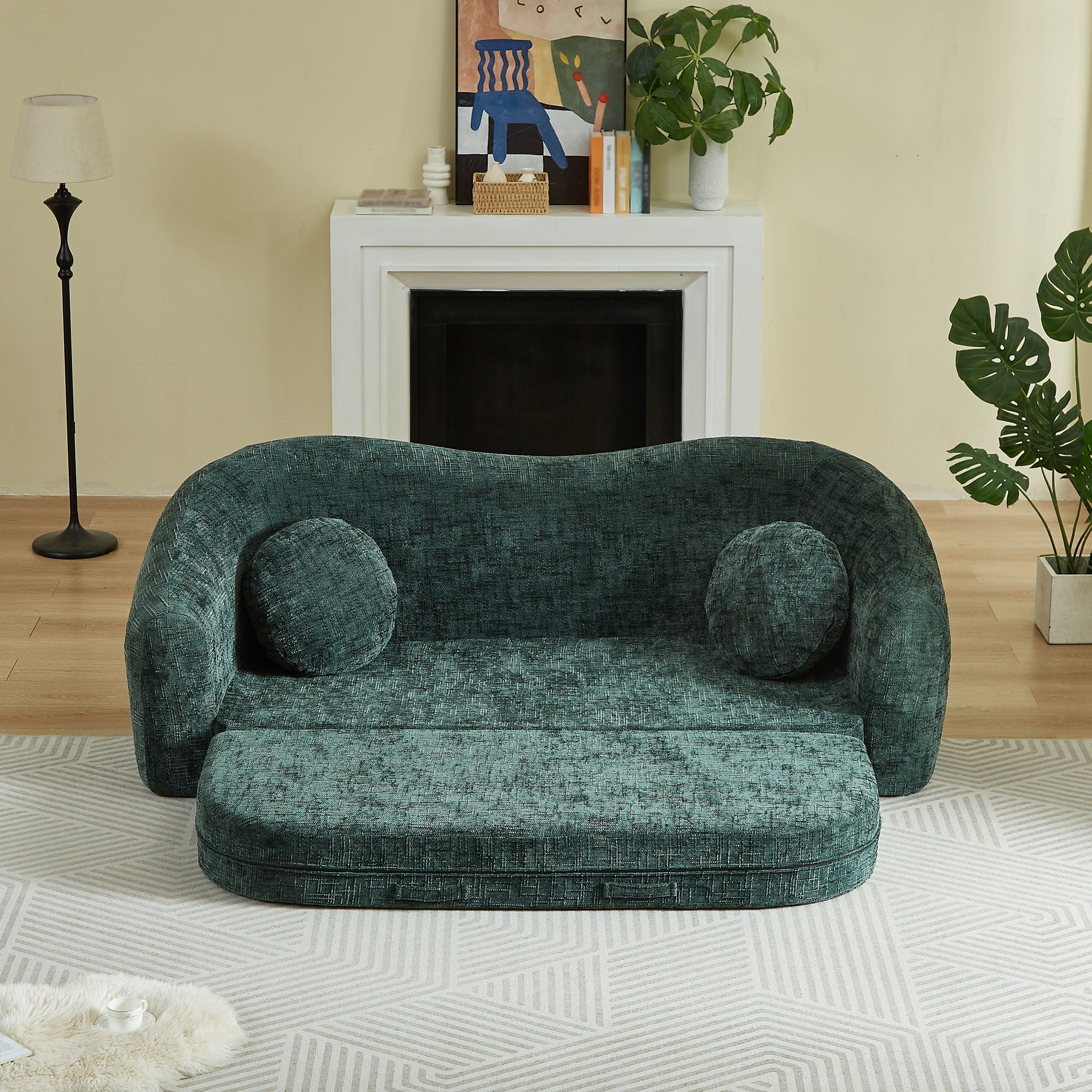 Curved Convertible Sofa, 2 In 1 Frameless Folding Sofa Bed With Pull Out Base And Deep Seat