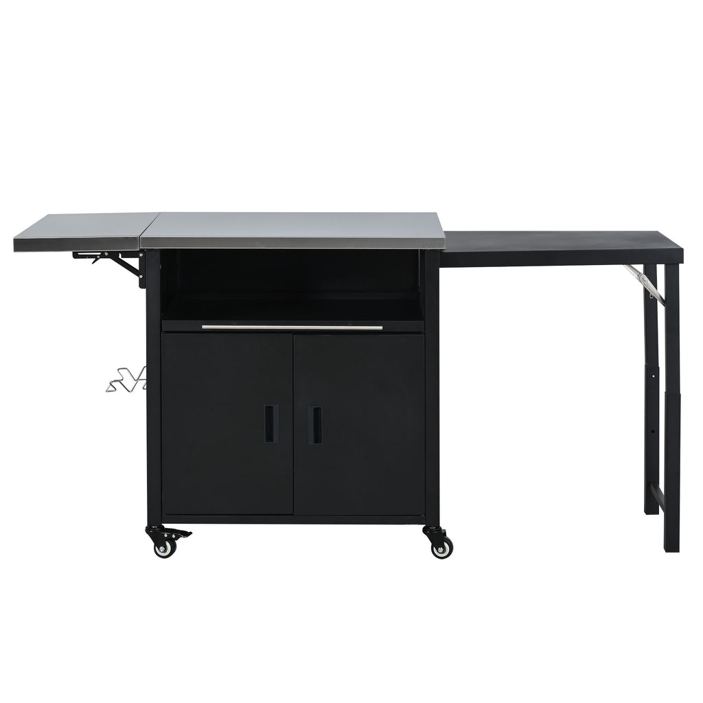 Foldable Outdoor Prep Station BBQ Cart With Trash Rack