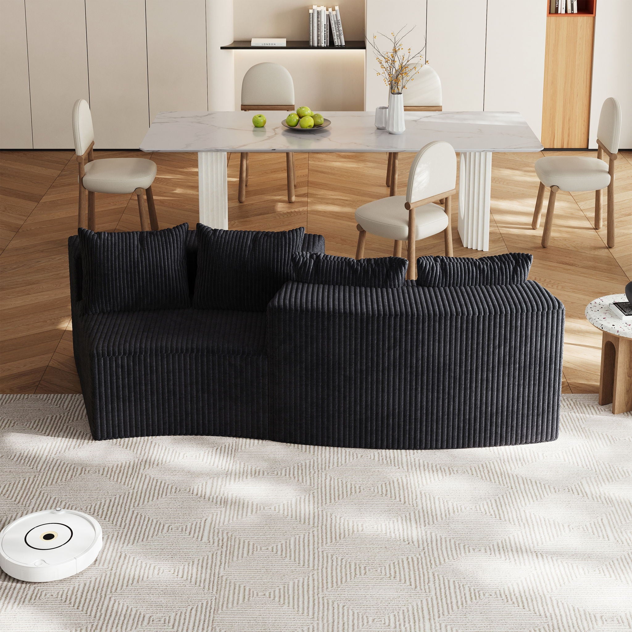 Curved Sectional Sofa With 4 Pillows, Modular Semi Circular Design