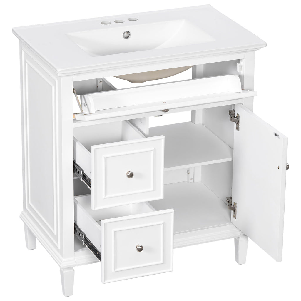 Modern Bathroom Vanity With Sink, Adjustable Shelf, Flip Drawer & 2 Drawers