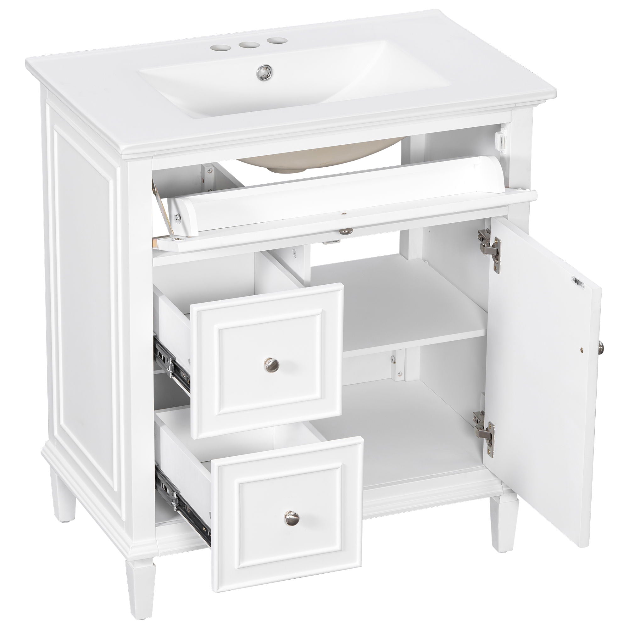 Modern Bathroom Vanity With Sink, Adjustable Shelf, Flip Drawer & 2 Drawers