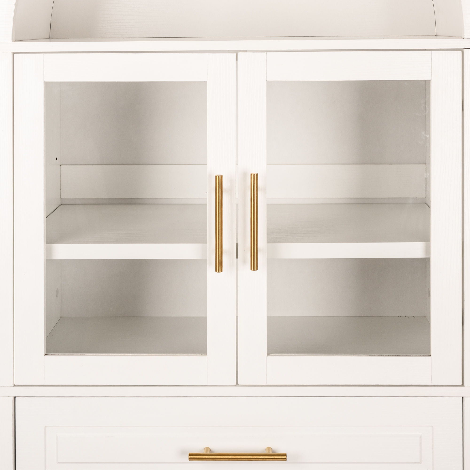 Arched Kitchen Pantry Cabinet With Adjustable Shelves & Barn Door Design