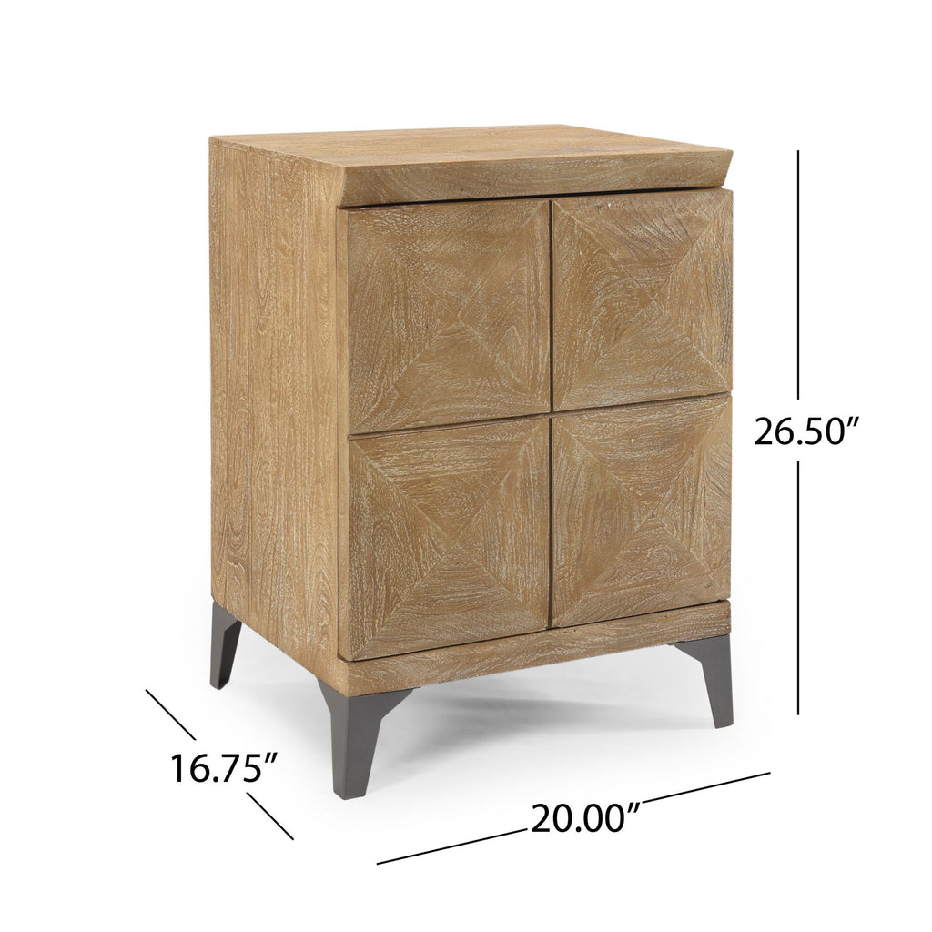 Boho Handcrafted Mango Wood Storage Cabinet With Iron Legs - Sandblasted Oak