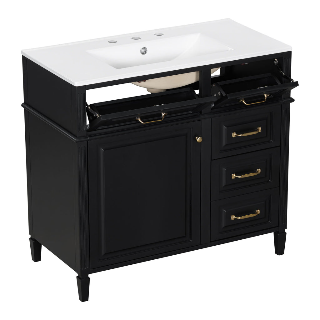 Modern Bathroom Vanity With Sink Top, Flip Drawer Design