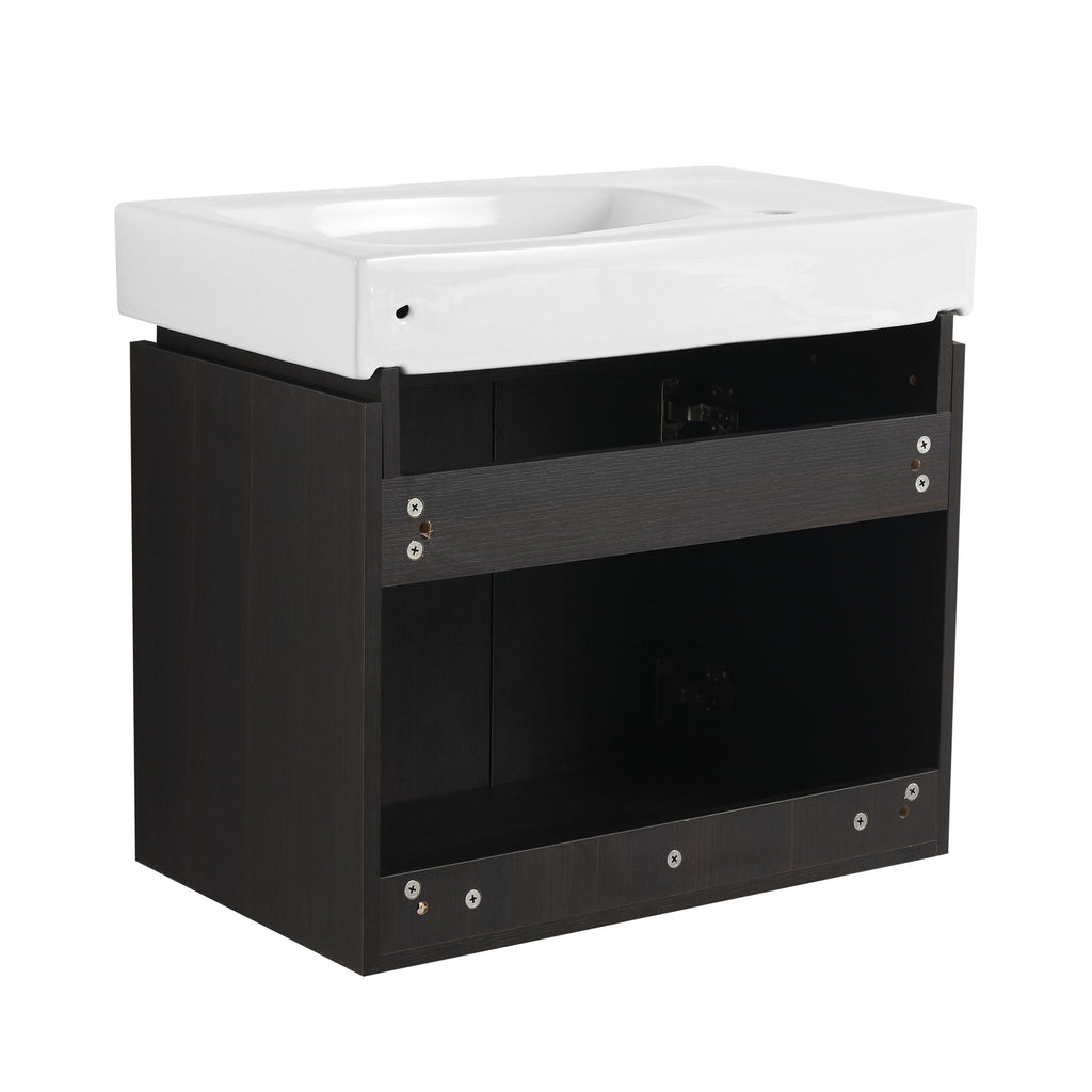 Modern Bathroom Vanity With Ceramic Basin, Wall Mounted Floating Sink Combo, Storage Cabinet