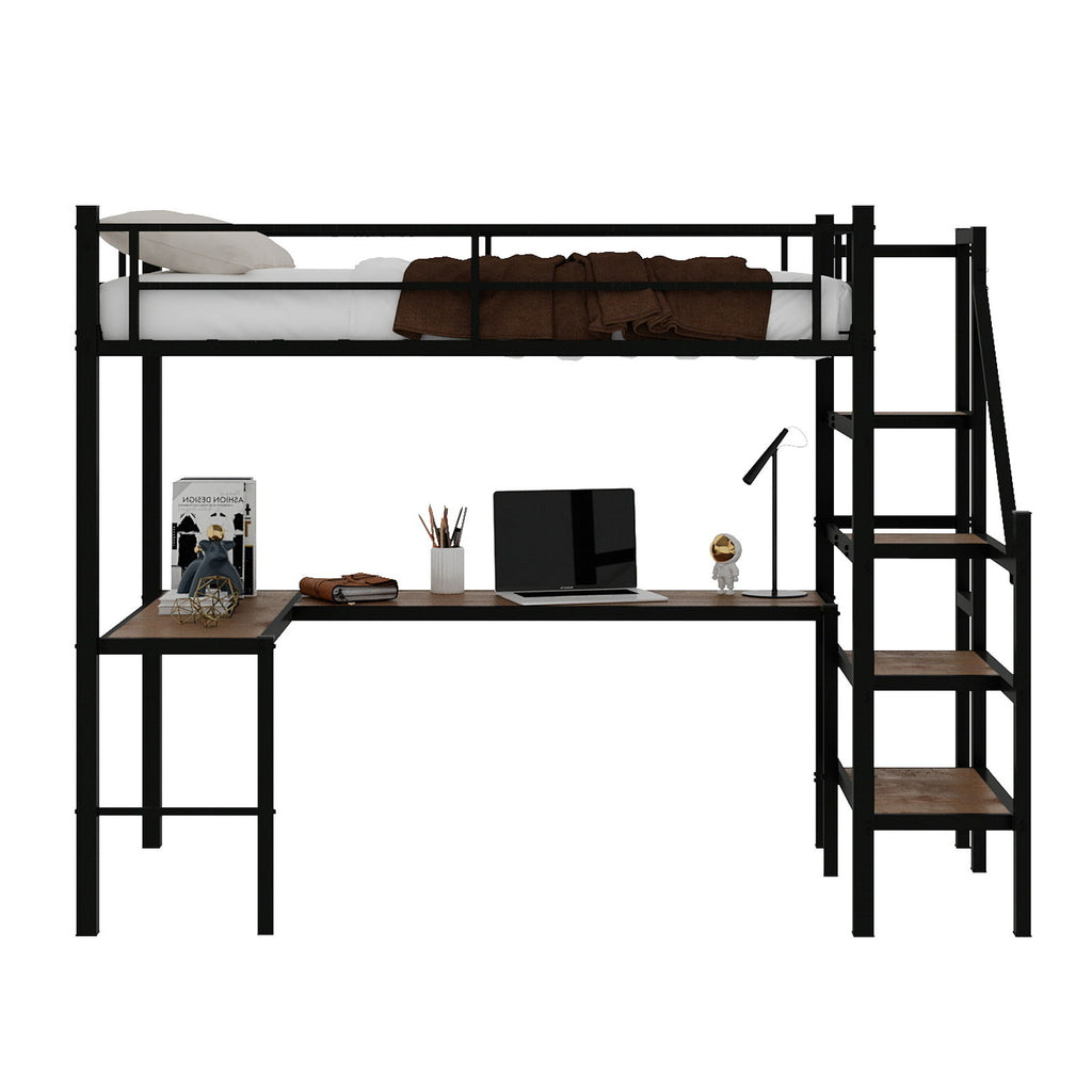 Loft Bed With L-Shaped Desk, Large Storage Space