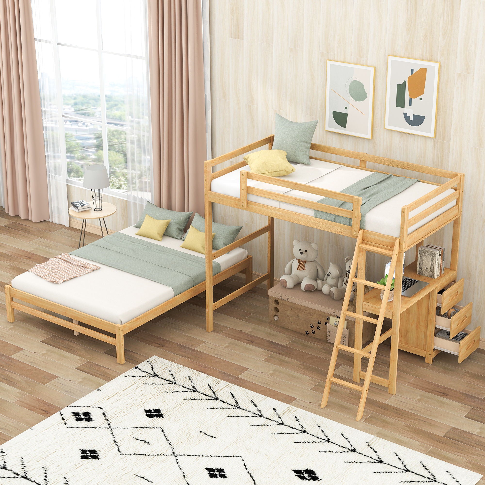 Bunk Bed With Built In Desk And 3 Drawers