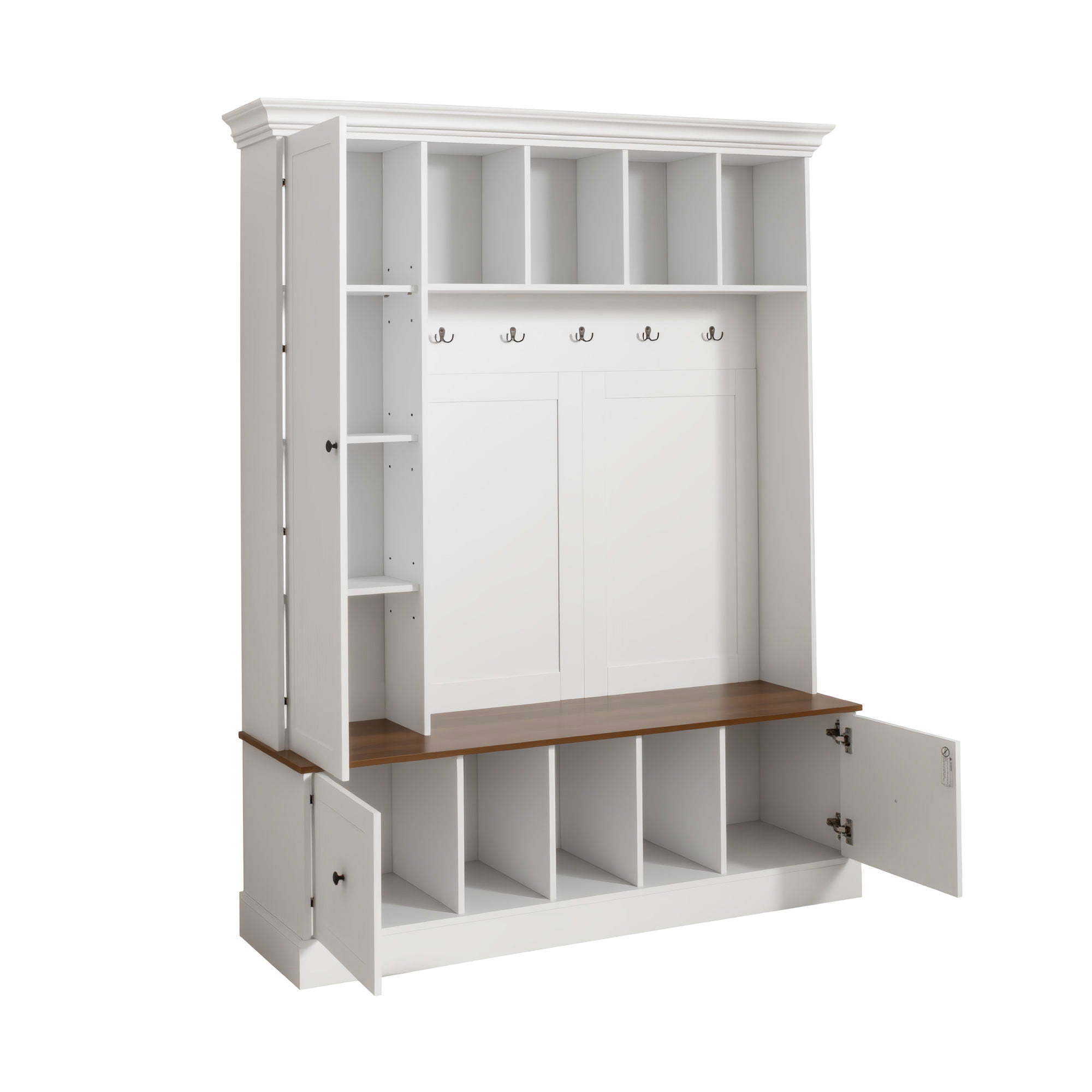 Hall Tree With Shoe Storage Bench, Entryway Coat Rack With 5 Hooks