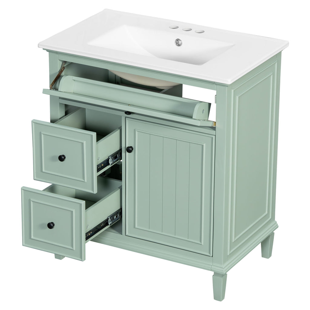 Modern Bathroom Vanity With Sink, Adjustable Shelf, Flip Drawer & 2 Drawers