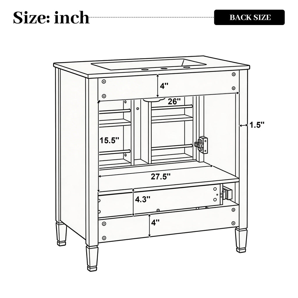 Elegant Fluted Bathroom Vanity With Sink, Soft Close Doors & Drawer