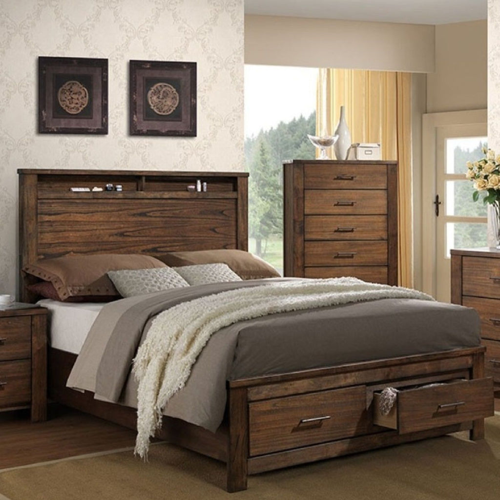 Eastern King Bed With Footboard Drawers Furniture - Oak