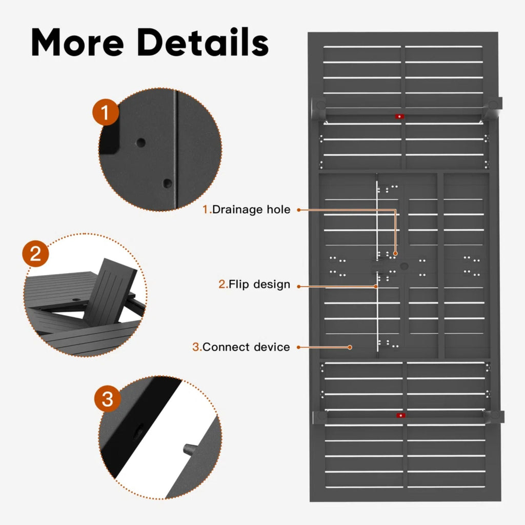 Extendable Outdoor Dining Table, All Weather, Slatted Top, Rust Proof - Gray