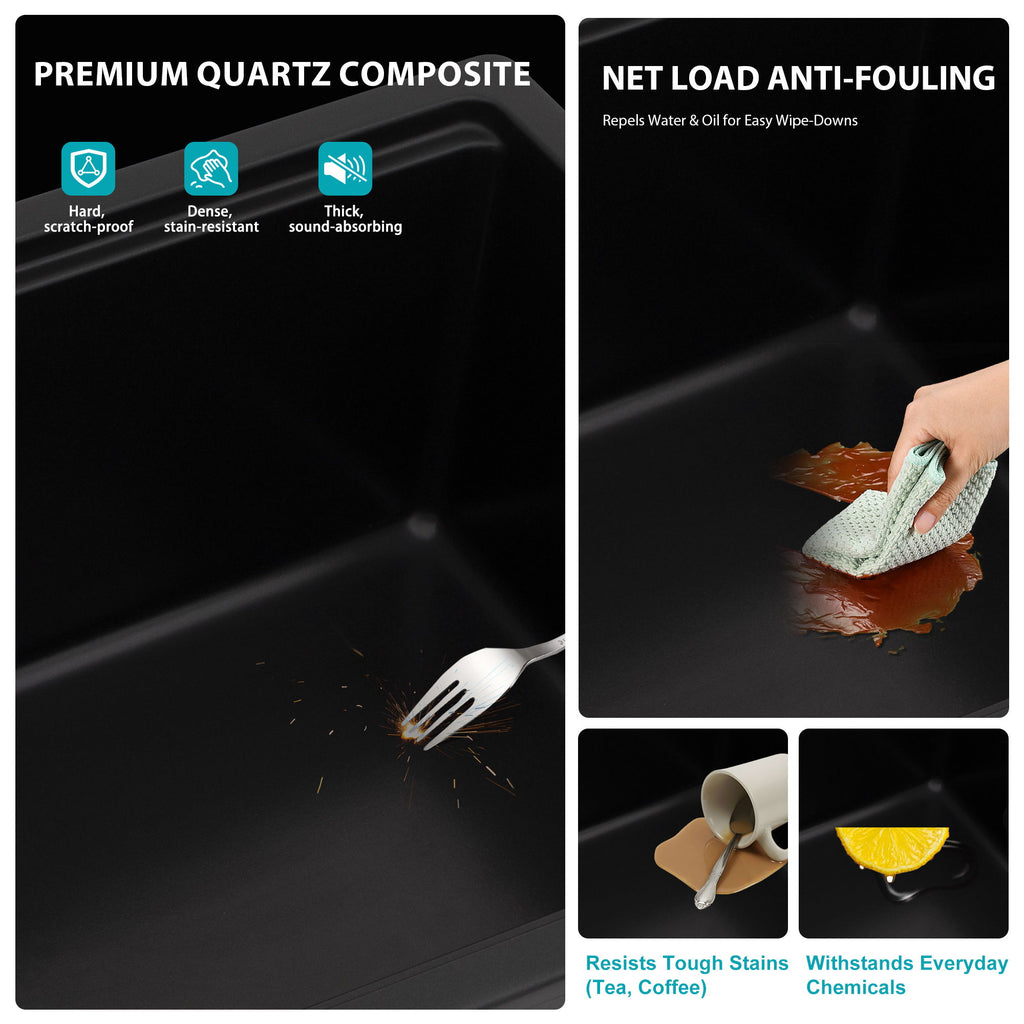 Quartz Kitchen Sink, Double Bowl Undermount Workstation
