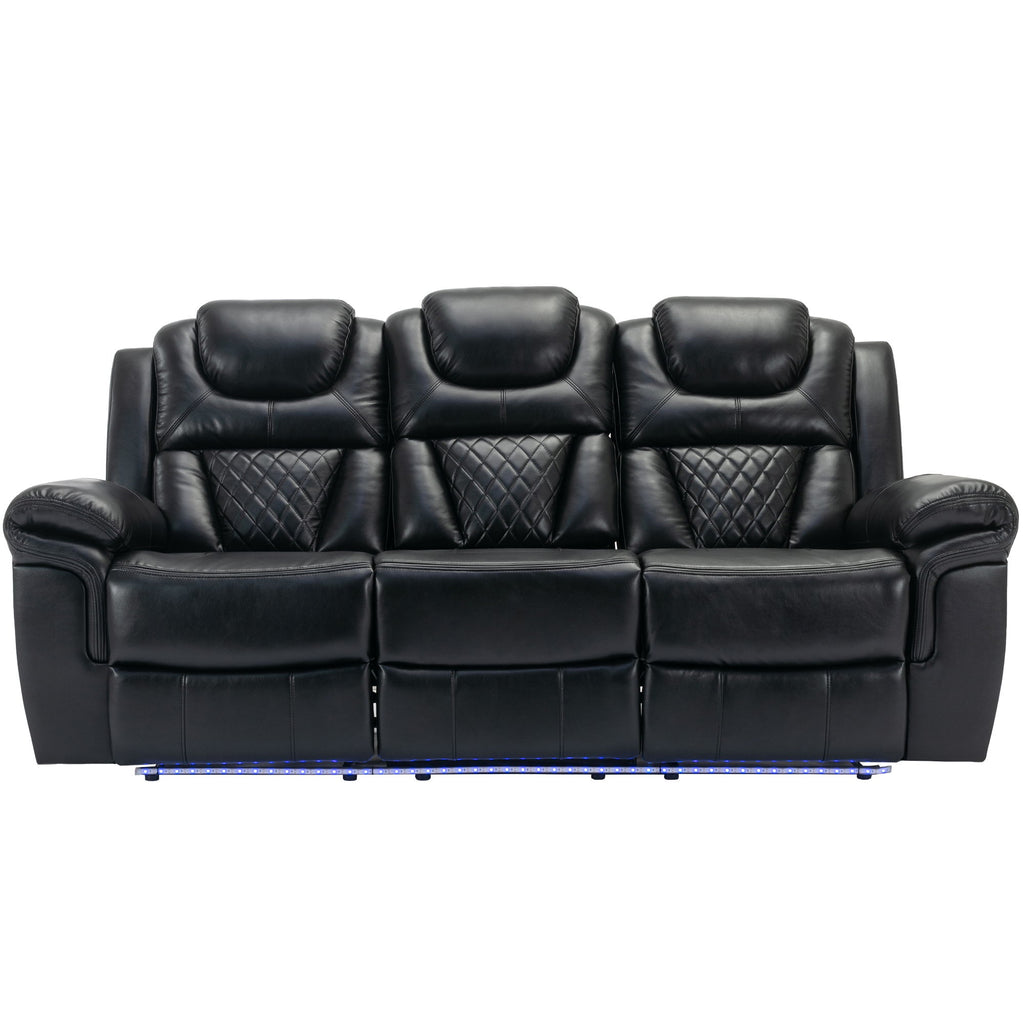 3 Pieces Recliner Sofa Sets Home Theater Seating Manual Recliner Chair With Center Console And LED Light Strip For Living Room