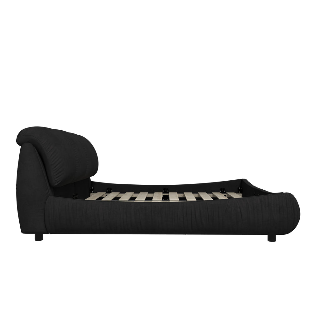 Luxury Upholstered Platform Bed With Oversized Padded Backrest And Solid Wood Frame
