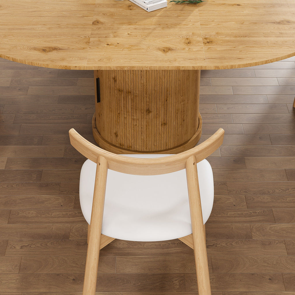 Extendable Oval Dining Table Set With 4 Cushioned Chairs, 2 Tier Storage - Oak
