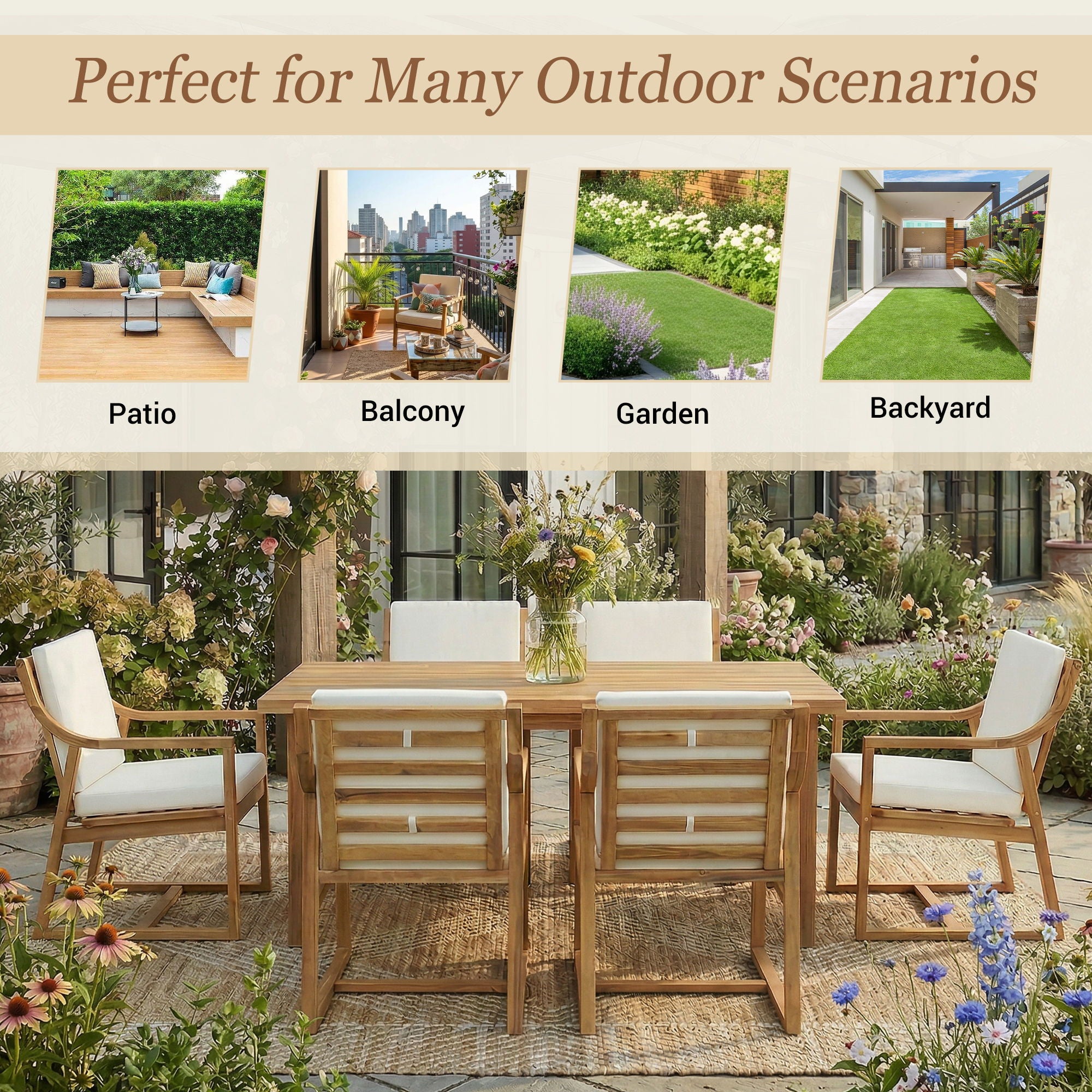 7 Piece Modern Outdoor Dining Set, Patio Furniture