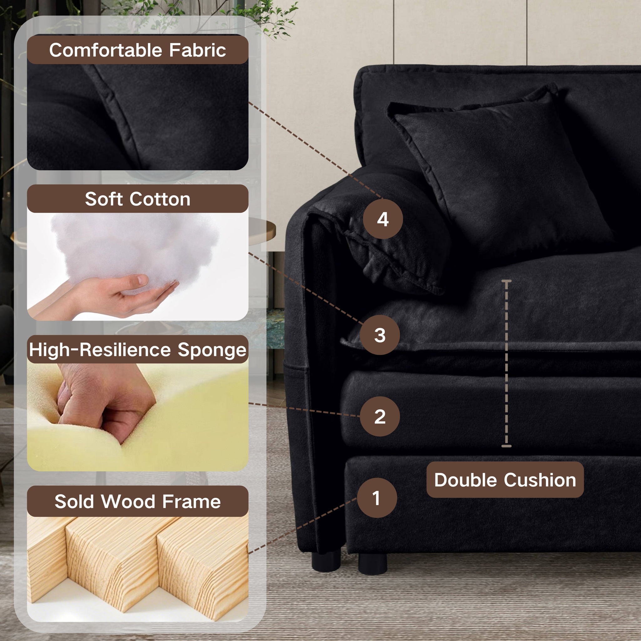 Modern Oversized Accent Chair, Comfy Single Sofa With Large Seat (Set of 2)