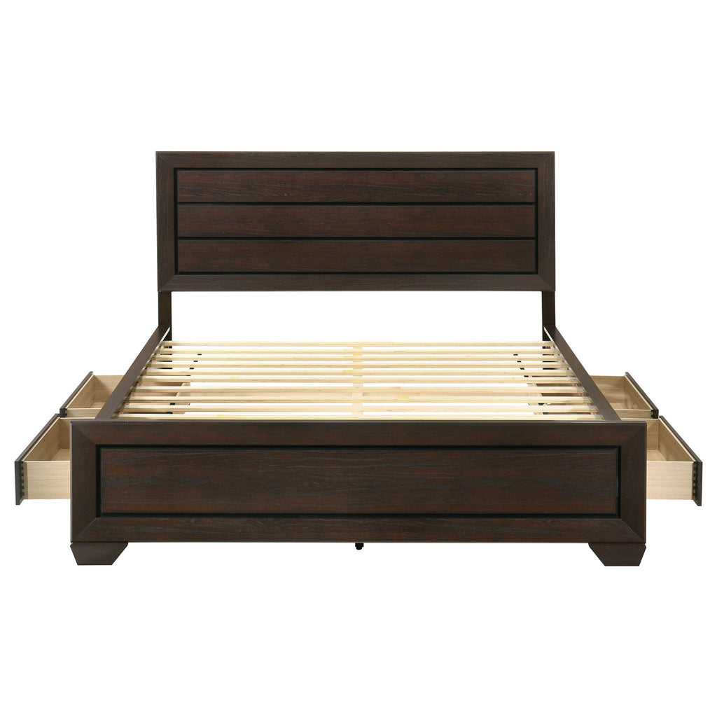 Kauffman - Queen Storage Panel Bed With Side Drawers - Dark Brown