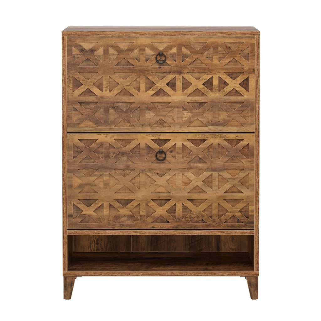 Narrow Shoe Cabinet With 2 Flip Drawers For Entryway Organizer - Rustic Brown