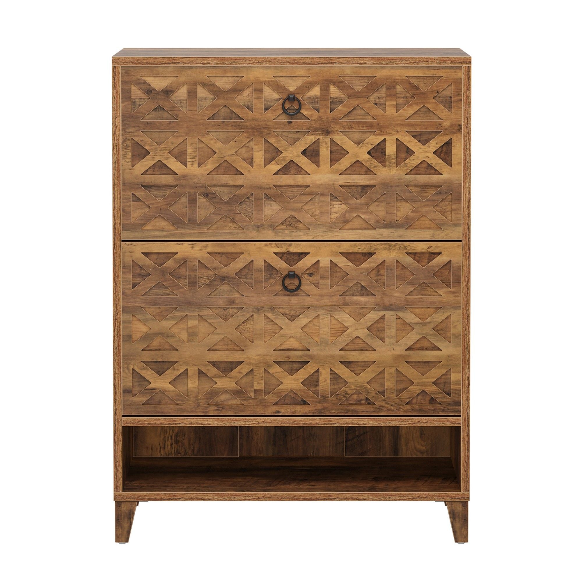 Narrow Shoe Cabinet With 2 Flip Drawers For Entryway Organizer - Rustic Brown