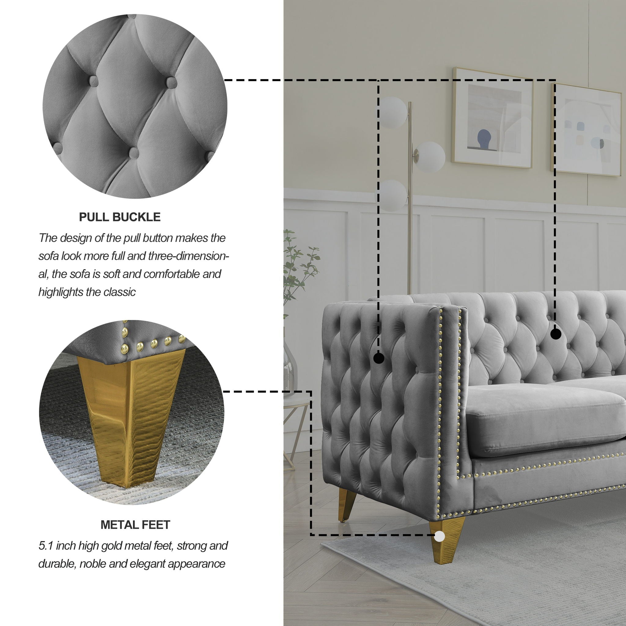 Modern Sofa With Button Tufting, Upholstered Couch For Living Room