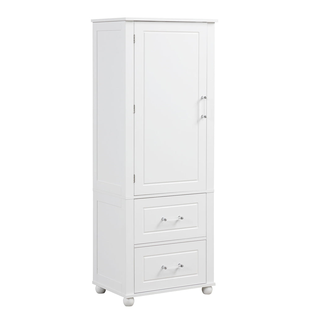Tall Freestanding Bathroom Storage Cabinet With 2 Drawers And Adjustable Shelf
