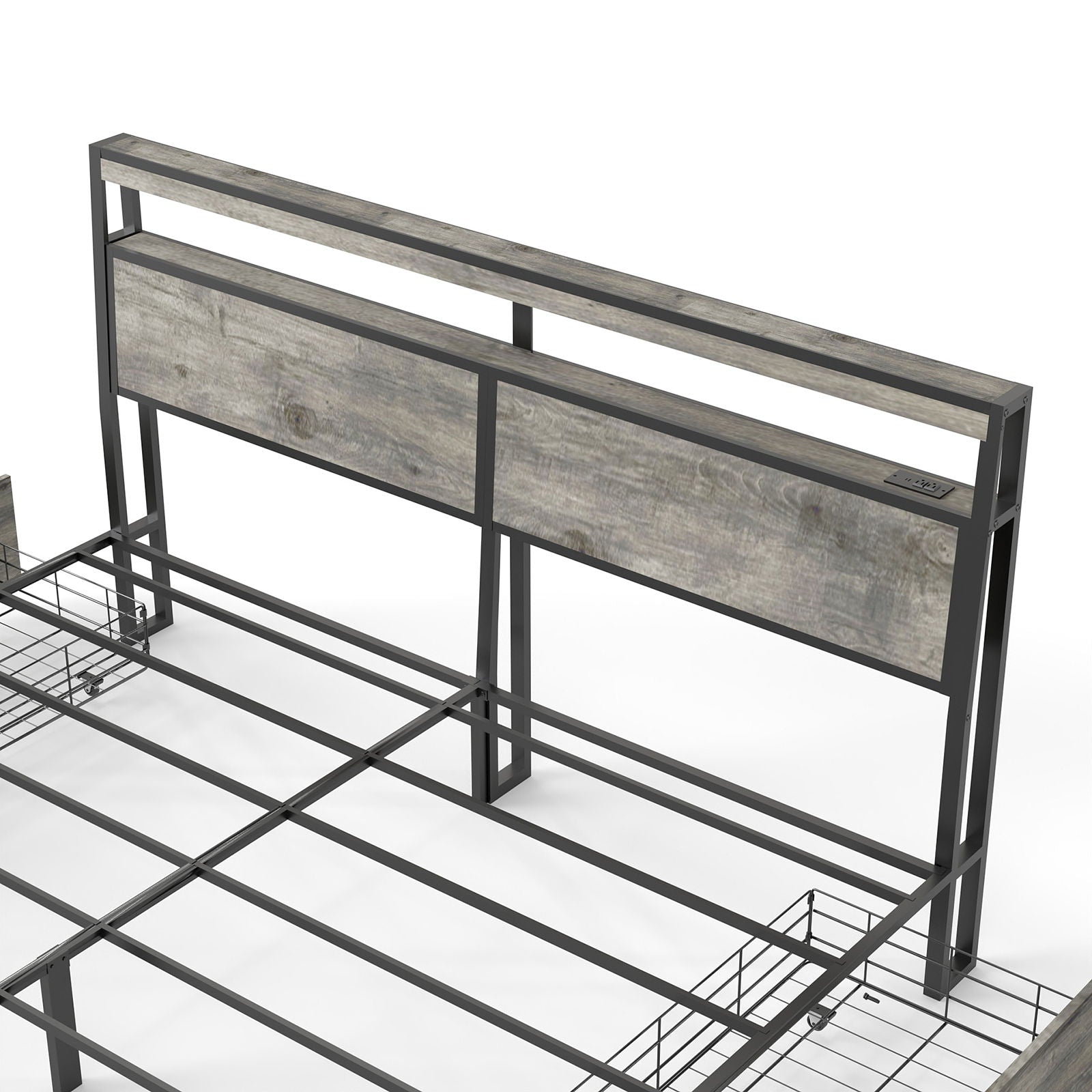 Bed Frame With Headboard, LED Lights & Charging Station