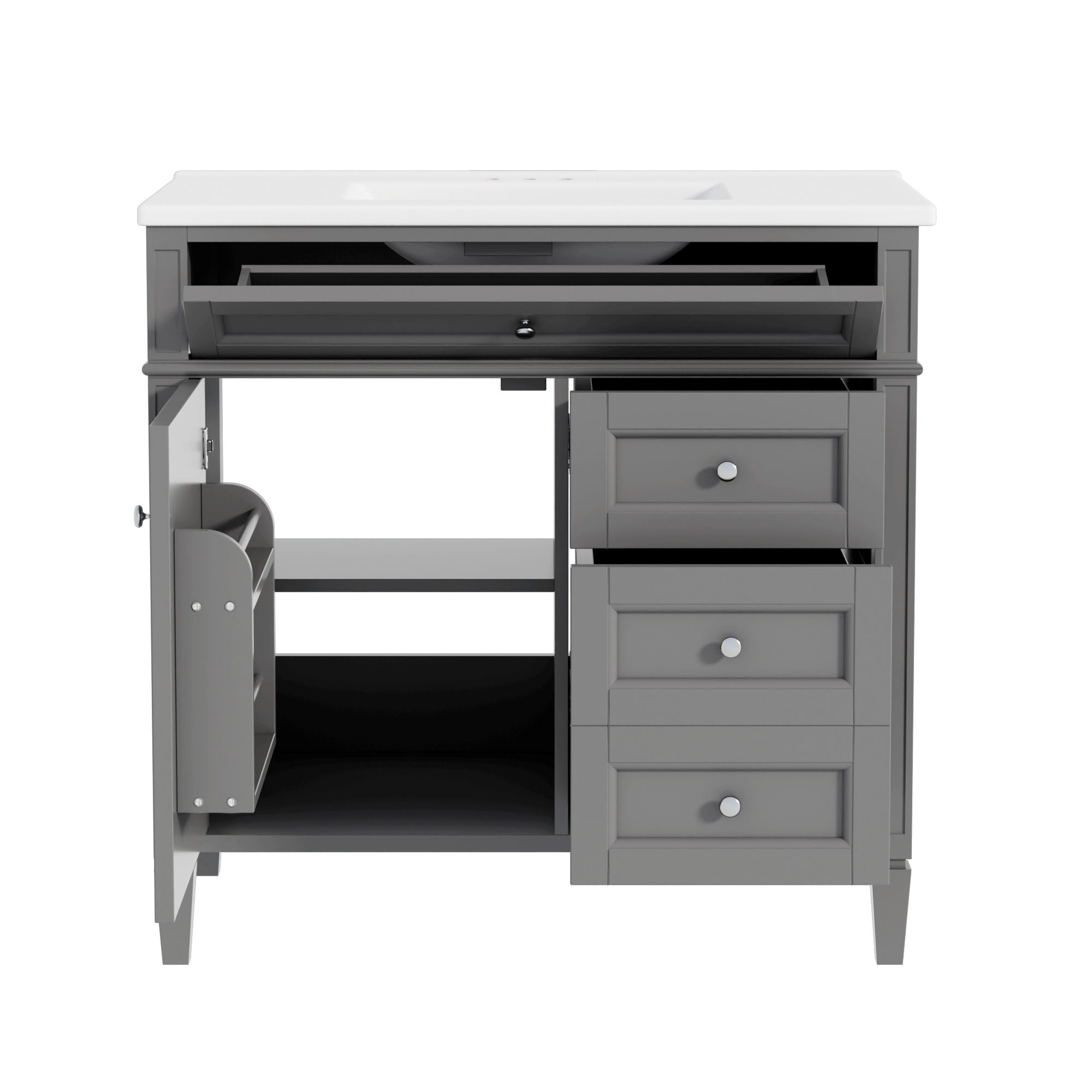 Bathroom Vanity With Top Sink, 2 Drawers, Tip Out Drawer