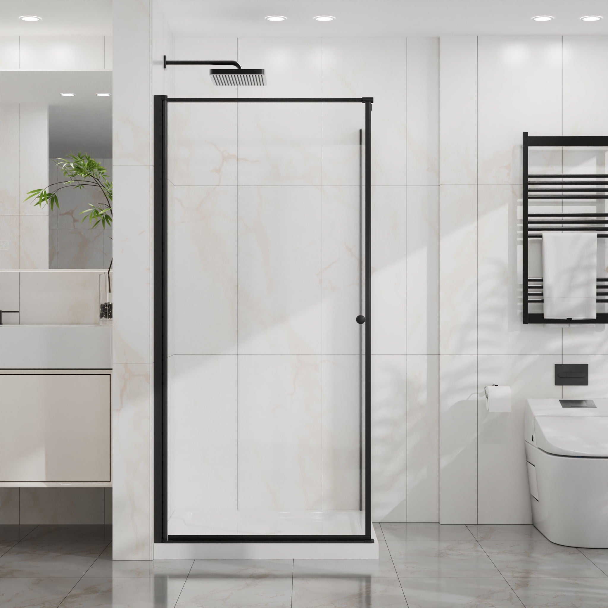 Goodyo - Frameless Corner Shower Door - Matte Black