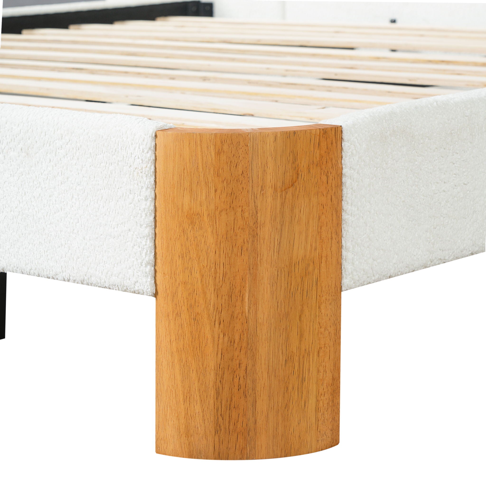 Upholstered Platform Bed Frame With Curved Headboard, Built-In Floating Shelves