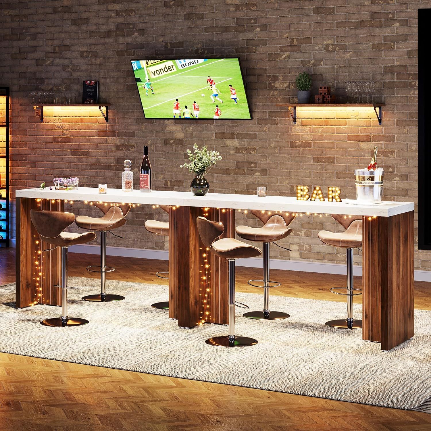 Home Bar Height Table For Kitchen - Brown / White