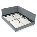 Mid-Century Storage Upholstered Tufted Bed Frame With Backrest And Armrests