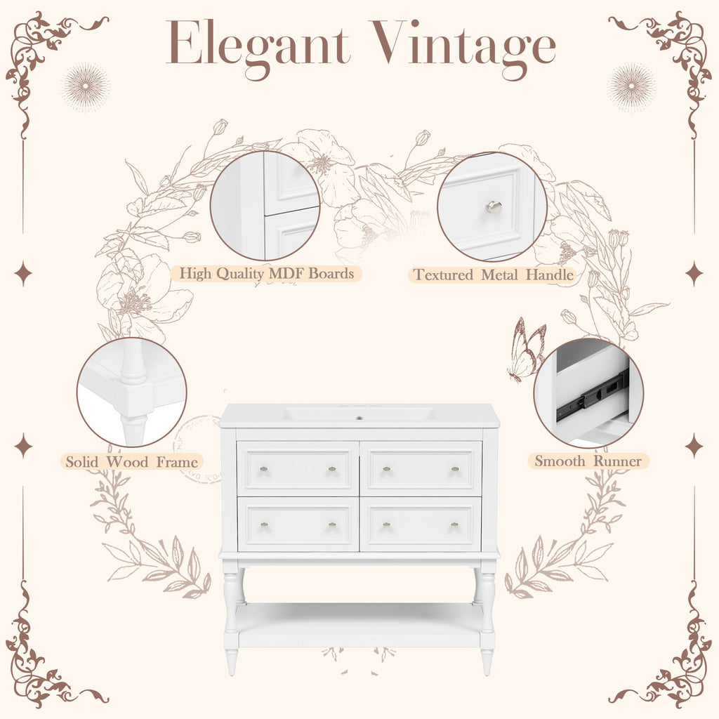 Bathroom Vanity Cabinet With Undermount Sink, 4 Drawer Set