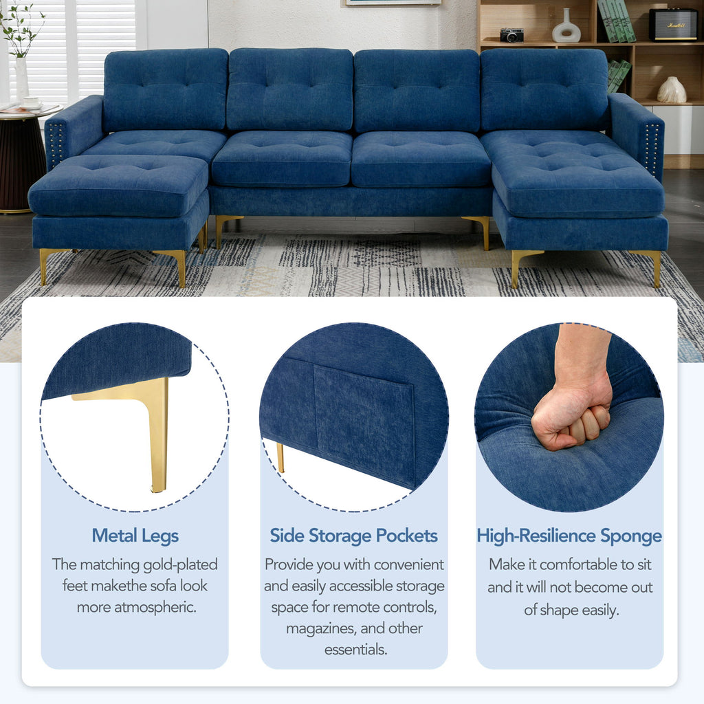 Modern L - Shape Convertible Sectional Sofa With Movable Ottoman