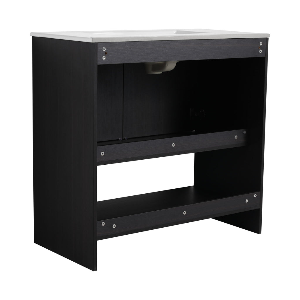 Modern Bathroom Vanity With Ceramic Sink, Freestanding Cabinet, Soft Closing Doors