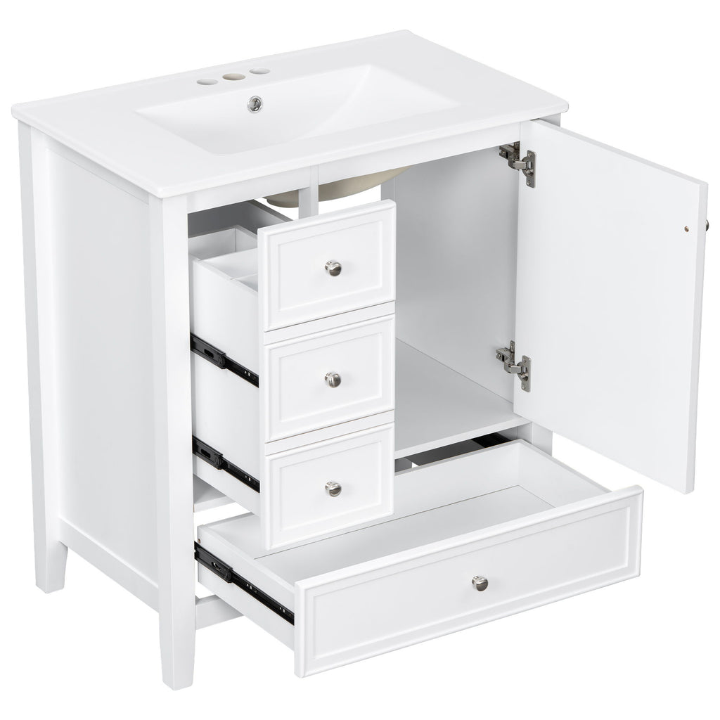 Modern Bathroom Vanity With Sink, 1 Cabinet & 3 Drawers