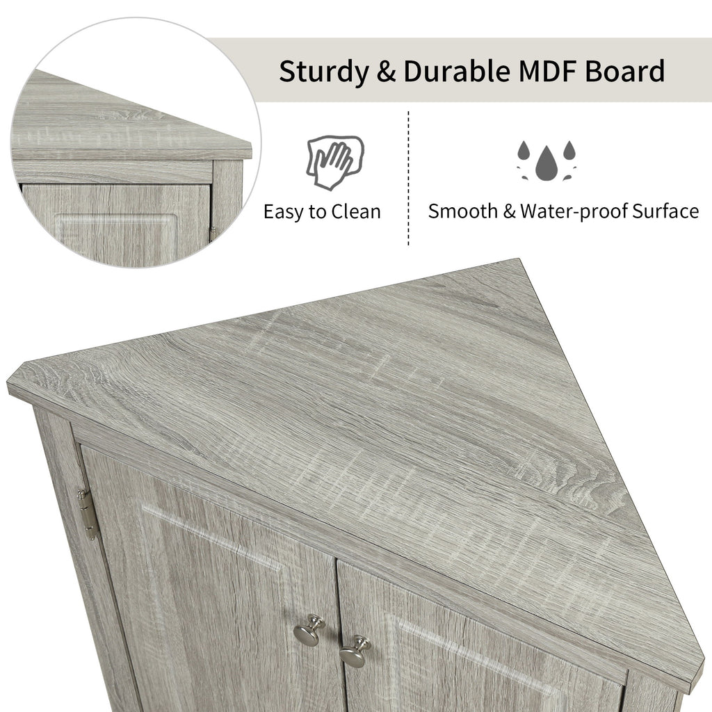 Triangle Bathroom Storage Cabinet With Adjustable Shelves, Freestanding Floor Cabinet - Oak