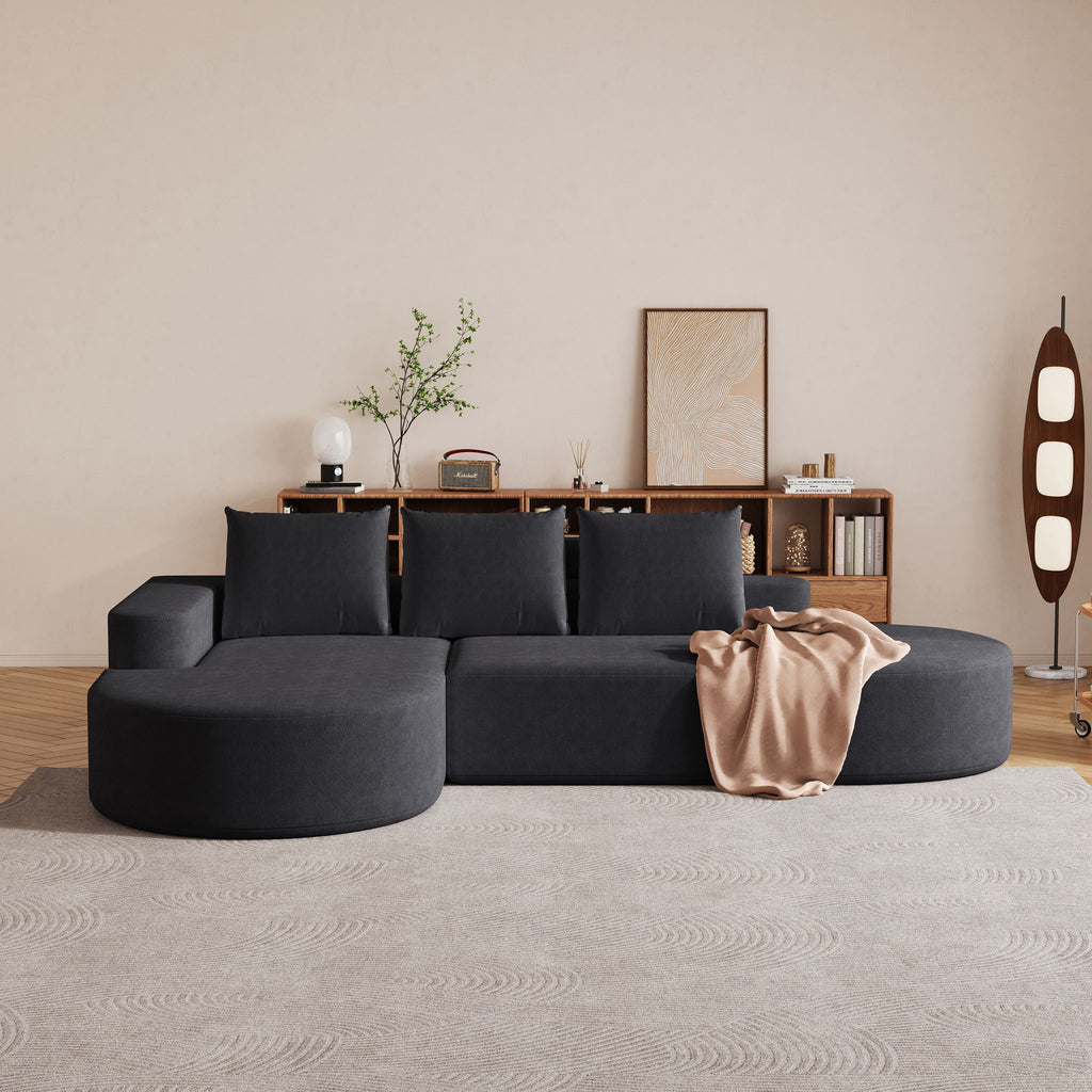 Modern Curved Sofa, L-Shaped Modular Sectional Set With 3 Pillows
