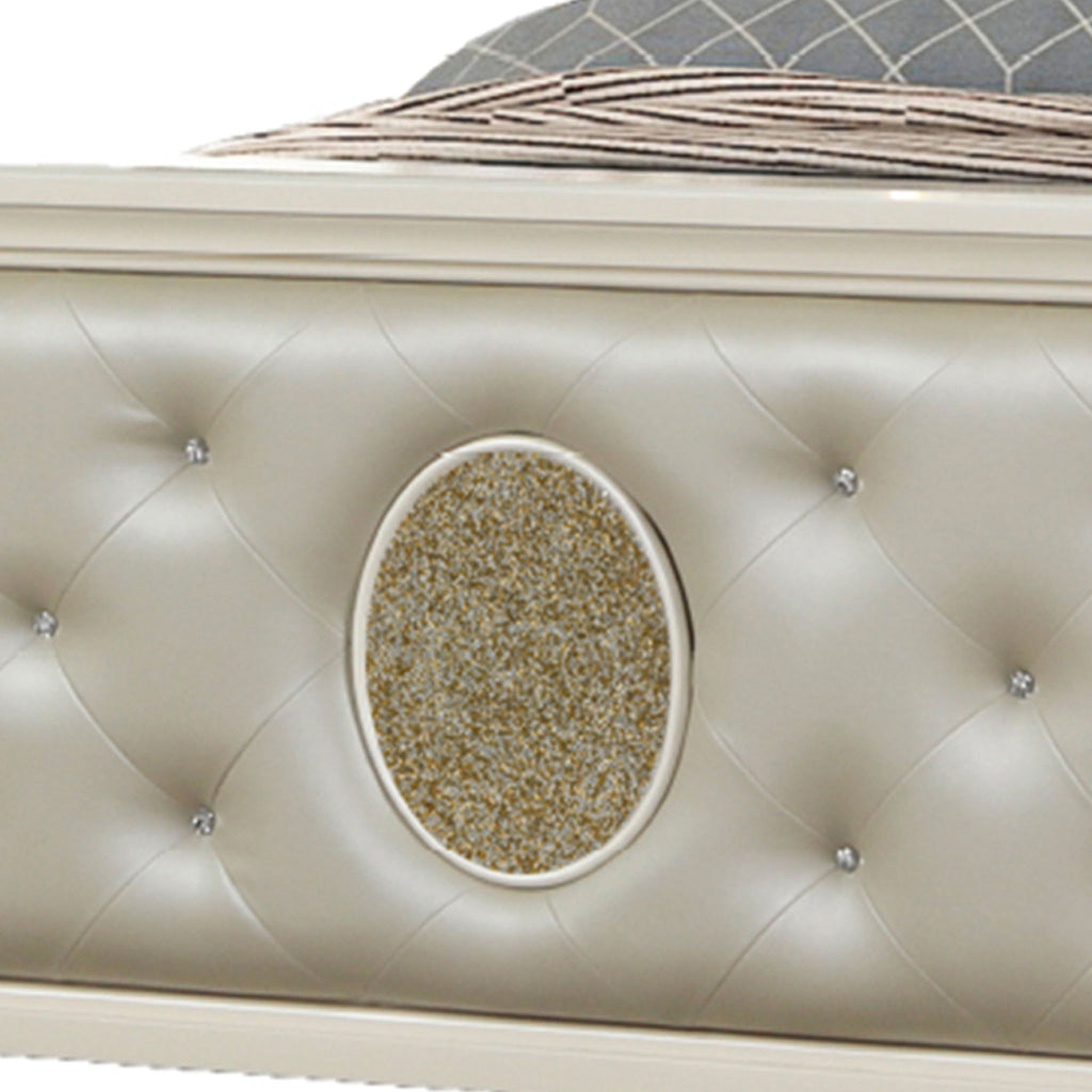 Jasmine - Queen Size Tufted Upholstery & LED Bed - Beige