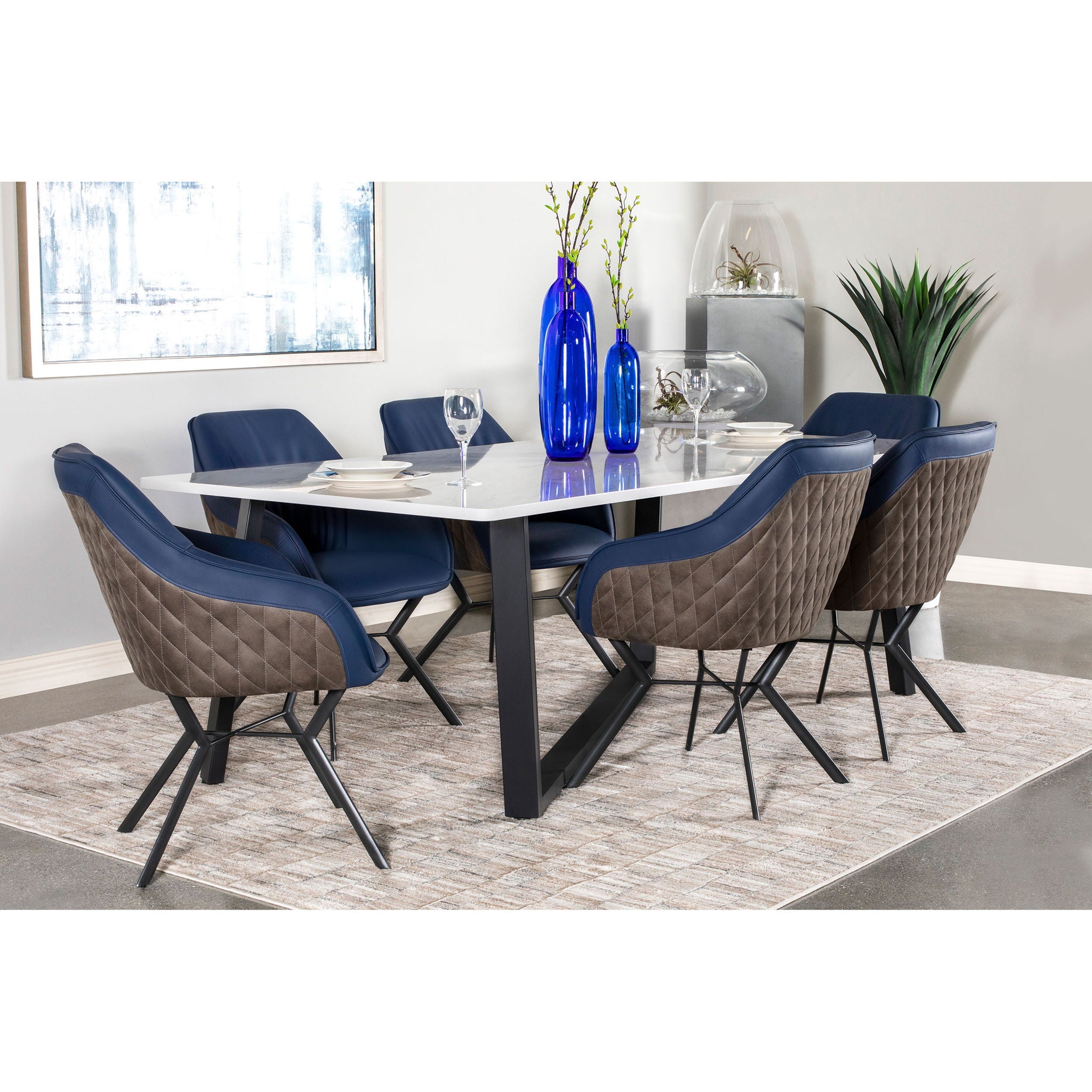 Upholstered Dining Chairs (Set of 2) Retro Bucket Seat - Blue